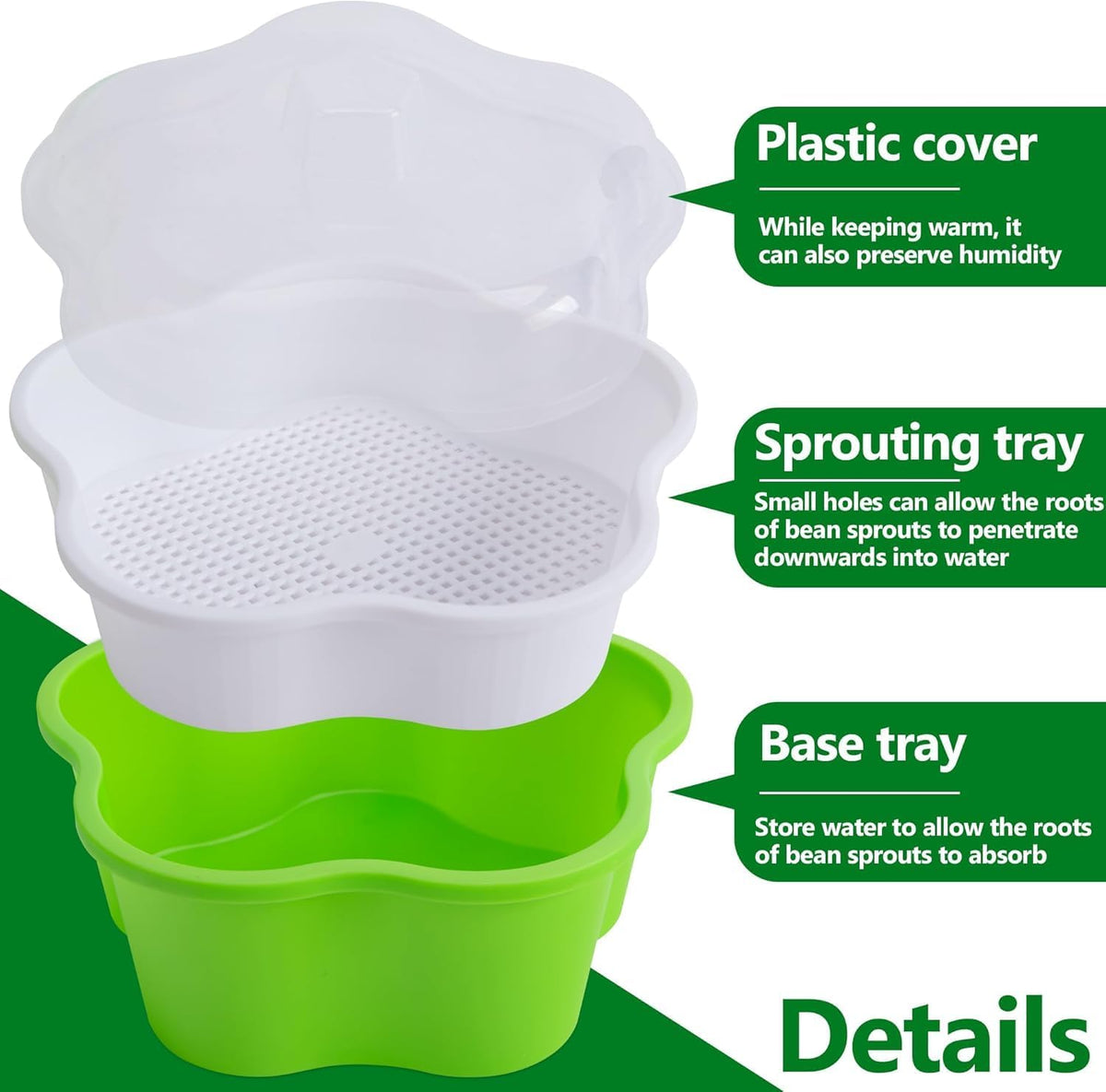 Petluno 4 pieces seedling pots with lids, 16 cm seedling pot BPA-free healthy hydroponic growing pot soil-free sprouting container for growing mung beans, alfalfa, wheatgrass