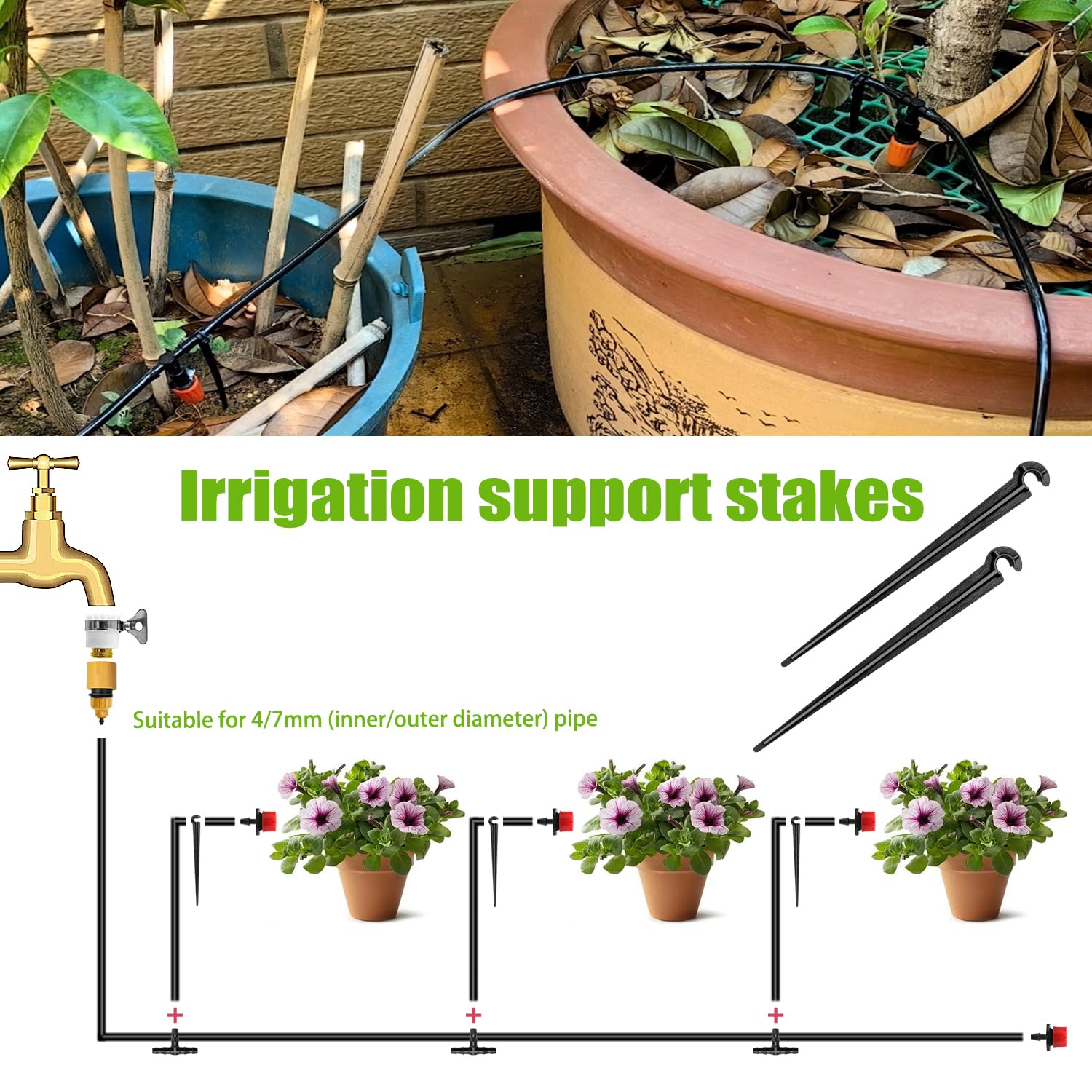 Petluno 100 Pieces Irrigation Dripper Stakes, Dripper Support for Irrigation, for 4/7 mm Hose, Vegetable Gardens, Plants or Flower Beds mm - pieces