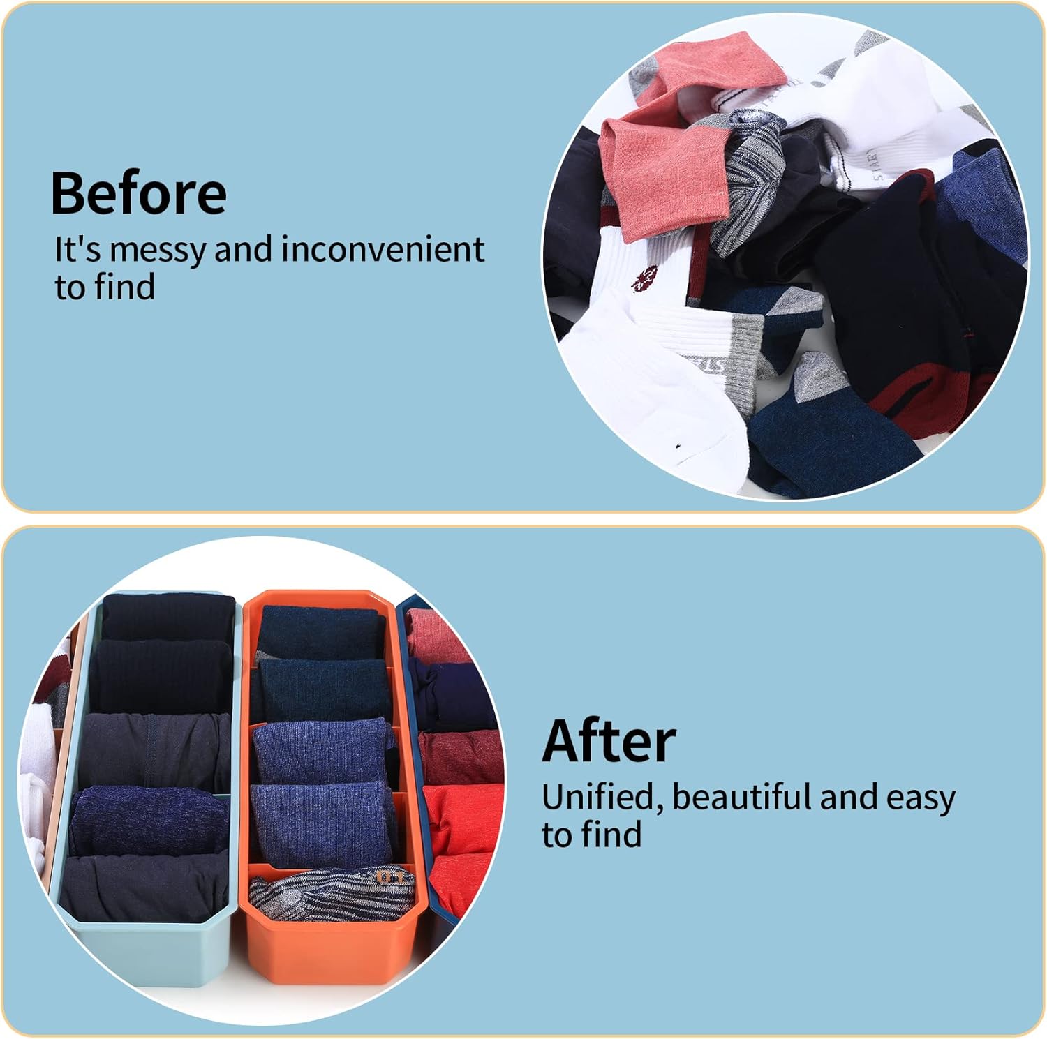 4 pieces of sock and underwear storage boxes, wardrobe organizer, drawer divider for home