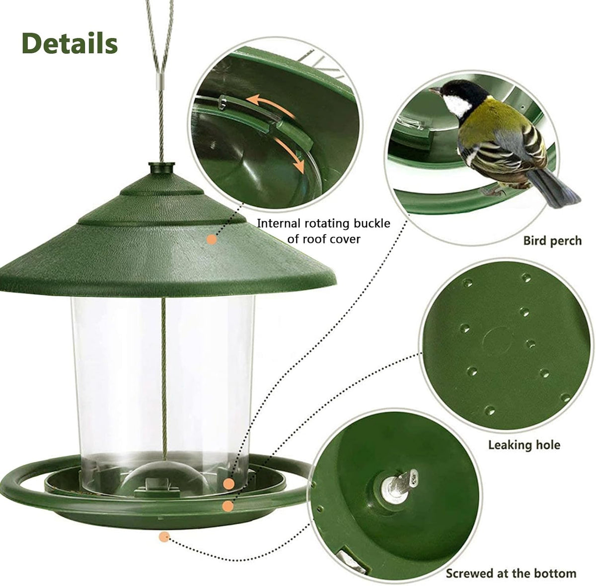 Bird feeder house, hanging food dispenser for wild birds, hanging bird feeding station to hang up, bird house with stand, weatherproof, garden decoration