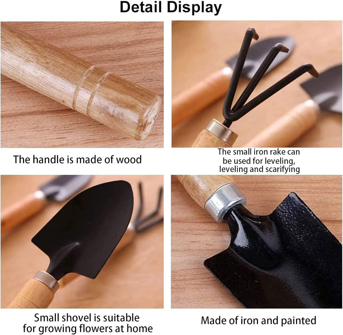 Garden tool set, 3-piece garden tool set, garden trowel, small, wooden handle, hand trowels, small garden set for bonsai, tool, plant pot, flowers