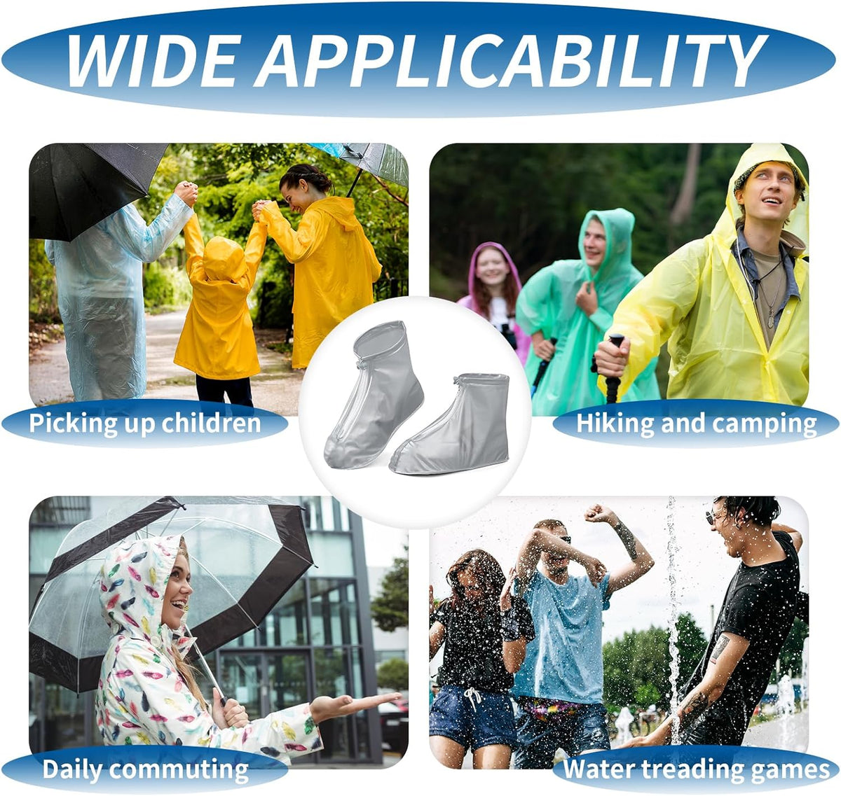 overshoes, waterproof, 4 reusable bike overshoes, anti-slip reinforcement with zip closure, can be worn anywhere, rain protection for shoes when cycling
