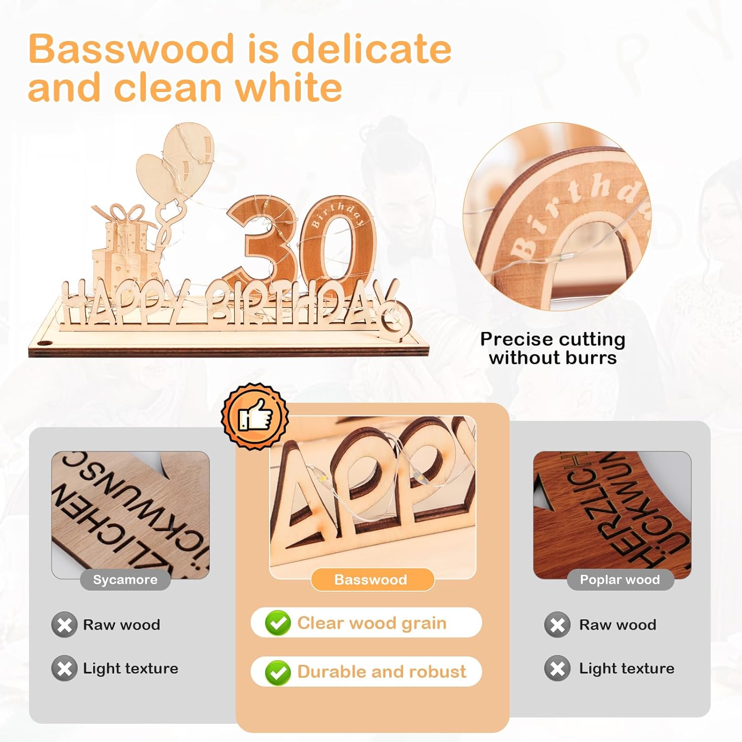 Original 30th birthday money gift wooden anniversary guest book present for men and women with LED light chain, butterfly ribbon wrapping paper 30