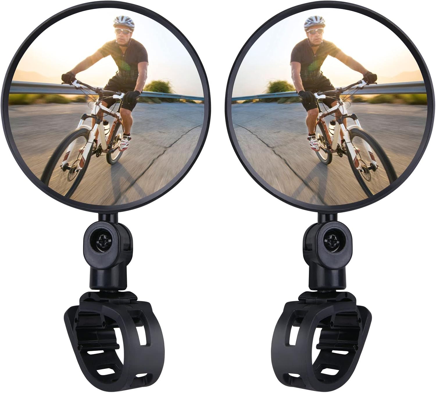 Petluno Bike Mirrors, 2 large angle mirrors 360° rotatable, adjustable, HD-nylon resin bike mirrors, for handlebars 15 to 35 mm, bike accessories for all round bikes