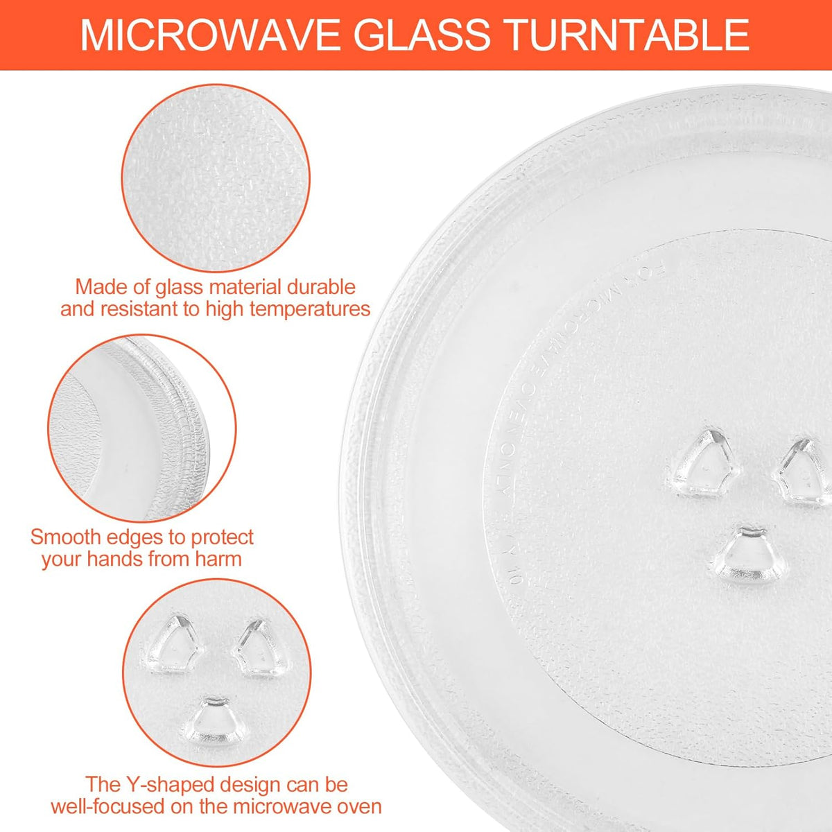 Magnetron plate, glass, 24.5 cm, microwave plate, turntable, glass plate, microwave accessories, replacement turntable with 3 attachments for standard round microwaves