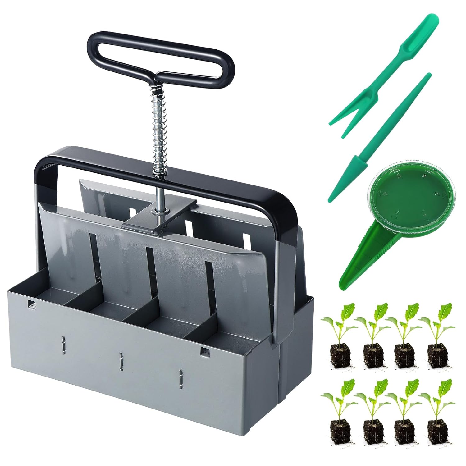 Manual clod crusher, 2 inch ground blocking with sowing tool sets, plant tool set for planting, sowing, growing, greenhouse (8 pieces) M