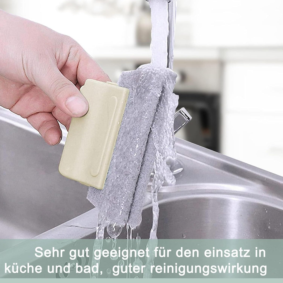 Cleaning brush with slot, 3 cleaning brushes and 6 replacement pads, kitchen cleaning set, for cleaning all corners windows doors, grey, green, cream-coloured
