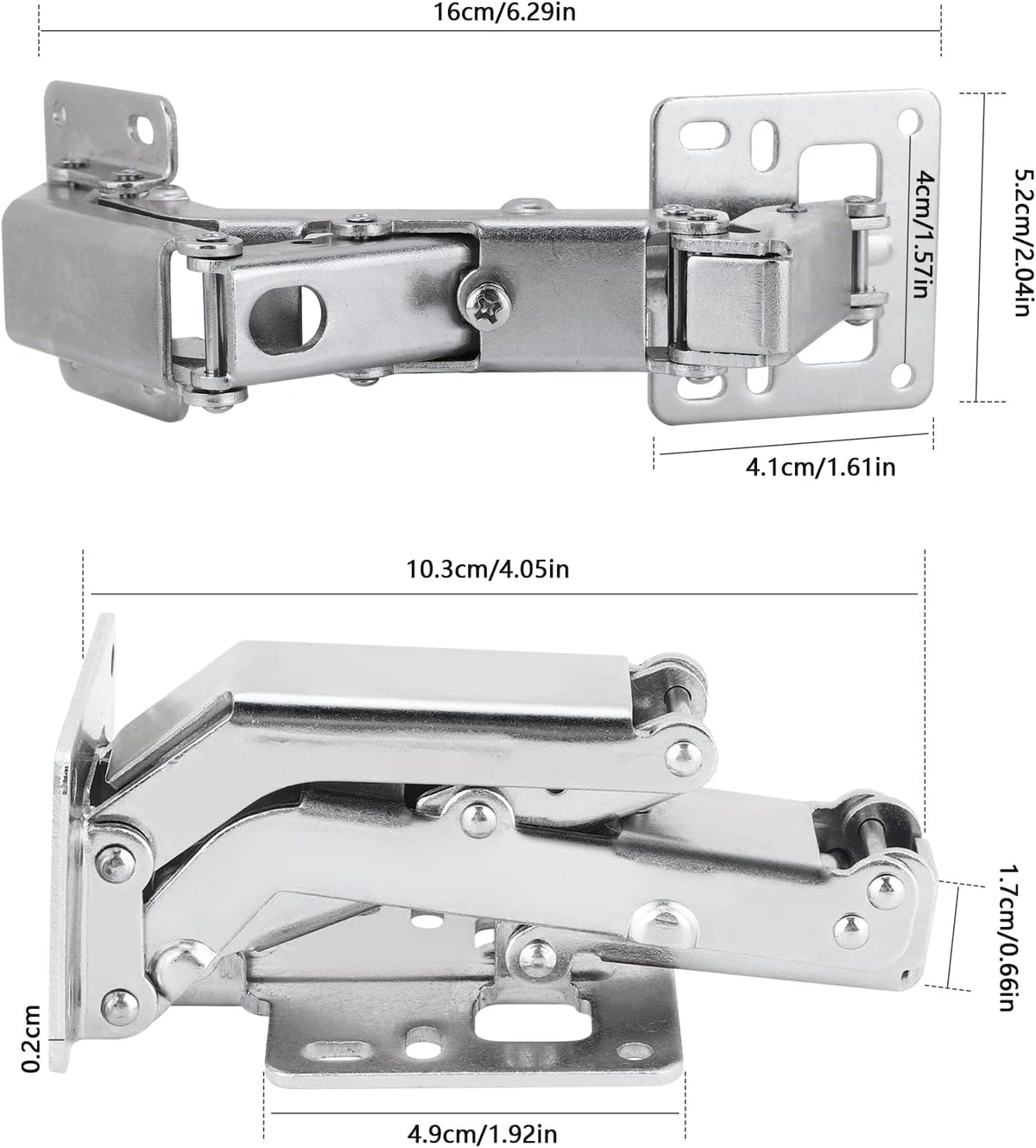 Spring-loaded hinge, 170 degrees, for kitchen cabinets, door hinges, large angle door hinges, angle stop, self-closing hinge, 4 pieces, improved version with buffer damping