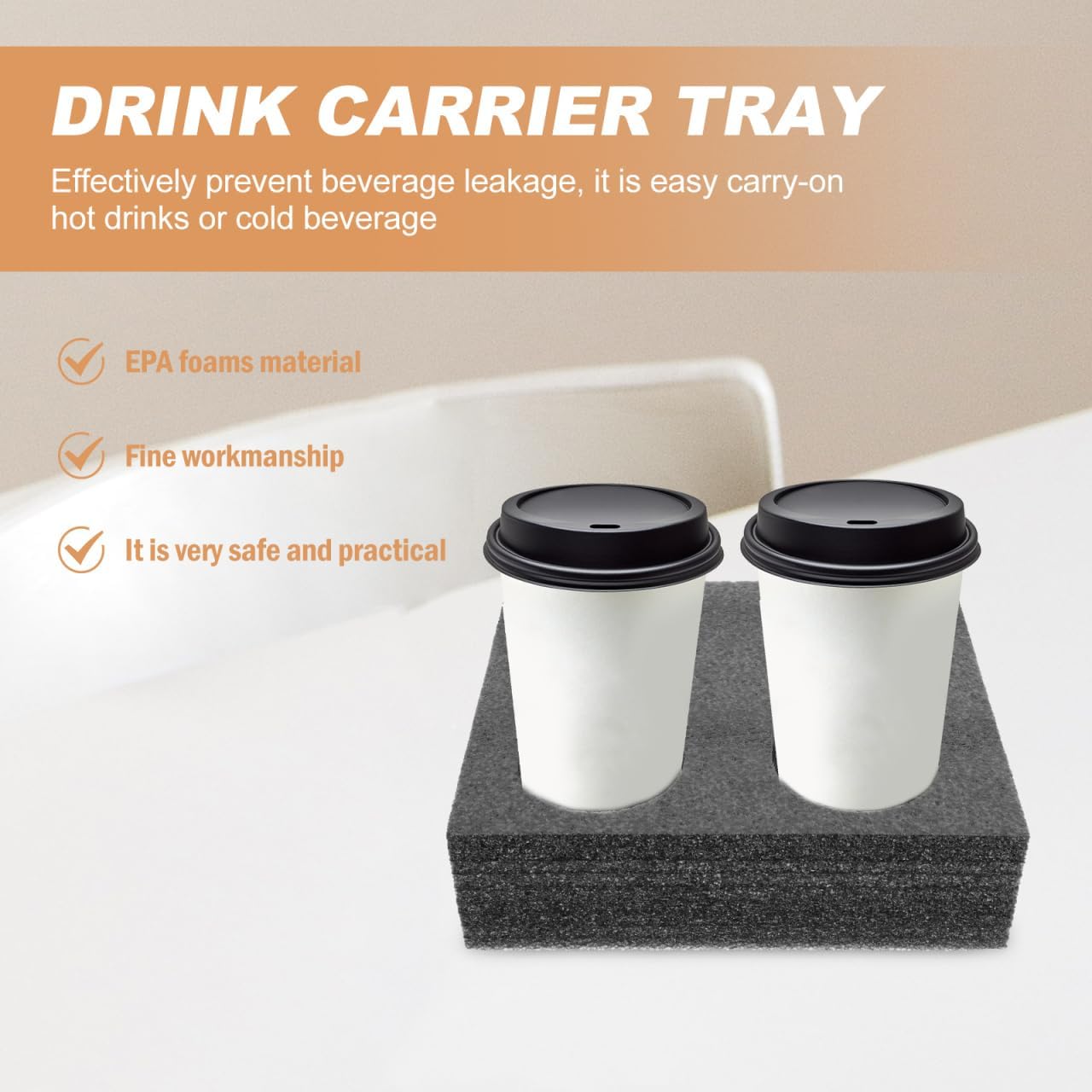 Takeaway Coffee Cup Bottle Carrier: 2Pcs Black Holders Foam - Hot or Cold Drinks Carrier Trays - Beverage Trays for Package Service - Packaging Supplies