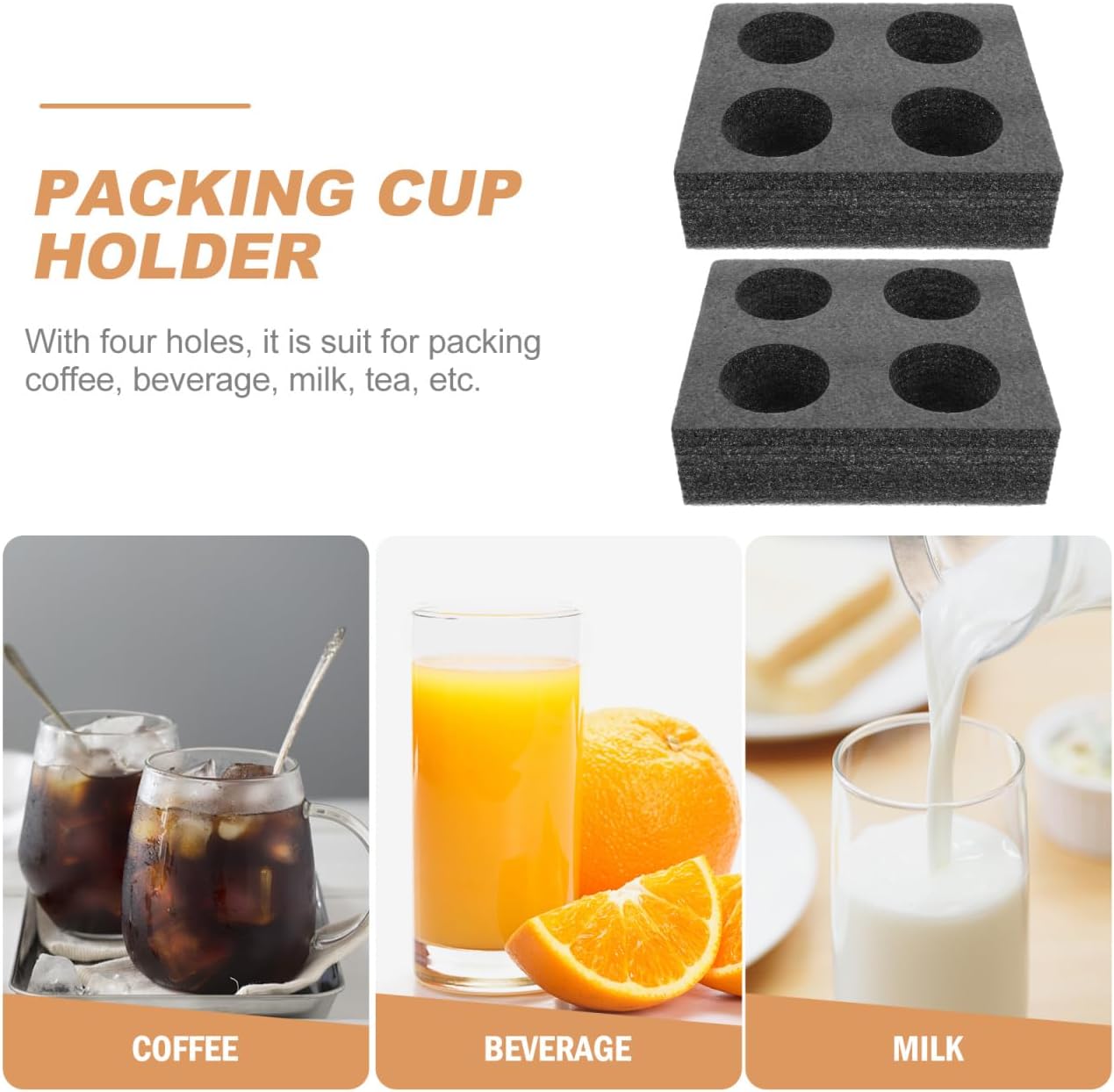Takeaway Coffee Cup Bottle Carrier: 2Pcs Black Holders Foam - Hot or Cold Drinks Carrier Trays - Beverage Trays for Package Service - Packaging Supplies