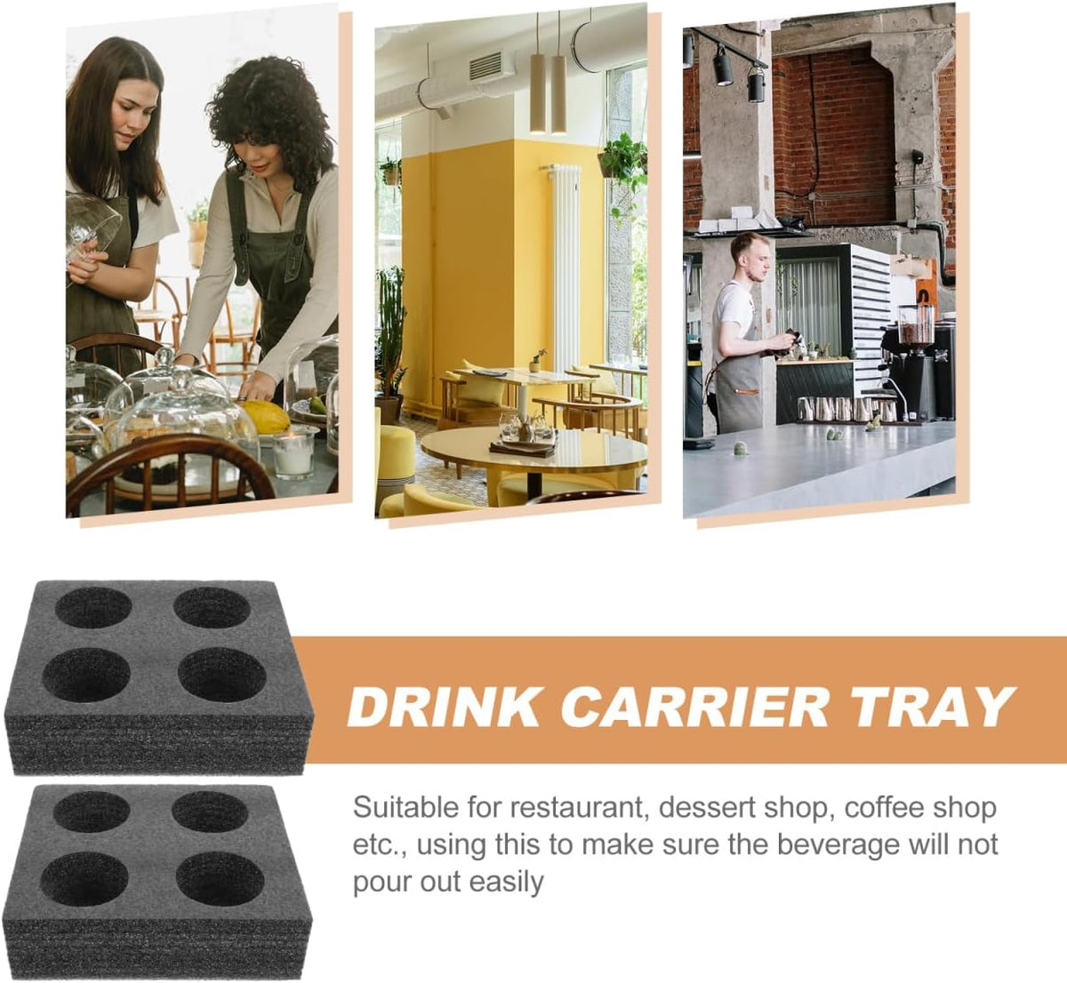 Takeaway Coffee Cup Bottle Carrier: 2Pcs Black Holders Foam - Hot or Cold Drinks Carrier Trays - Beverage Trays for Package Service - Packaging Supplies