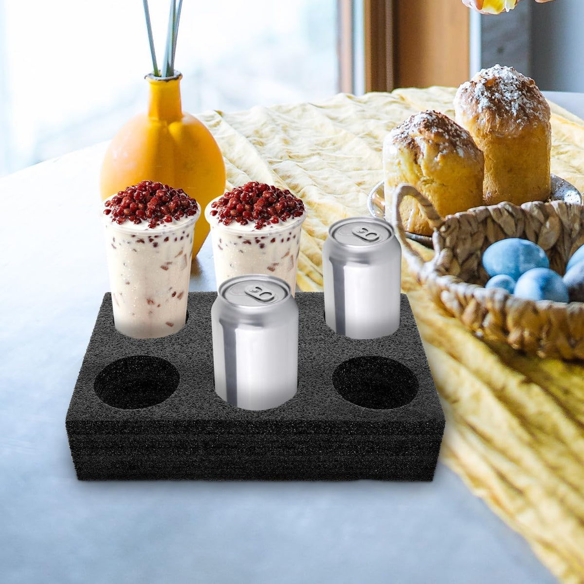 Petluno 6 Holes Takeout Beverage Cup Trays, Hot Cold Drinks Fixing Holders, Foam Coffee Carrier, Packing Tool for Restaurant Black