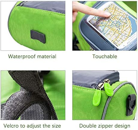 Waterproof Bicycle Handlebar Bag with Transparent Pouch and Adjustable Strap High-Capacity Cycling Front Pack #1 Green