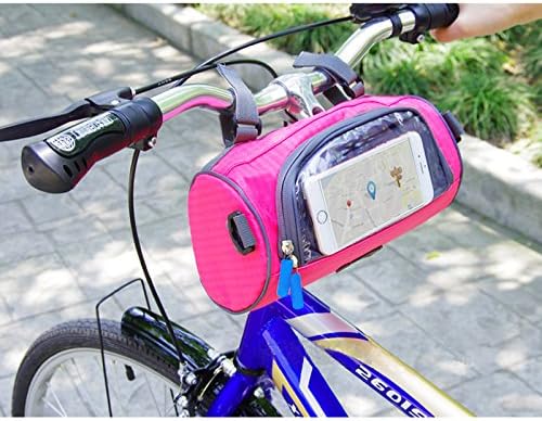Waterproof Bicycle Handlebar Bag with Transparent Pouch and Adjustable Strap High-Capacity Cycling Front Pack #2 Pink
