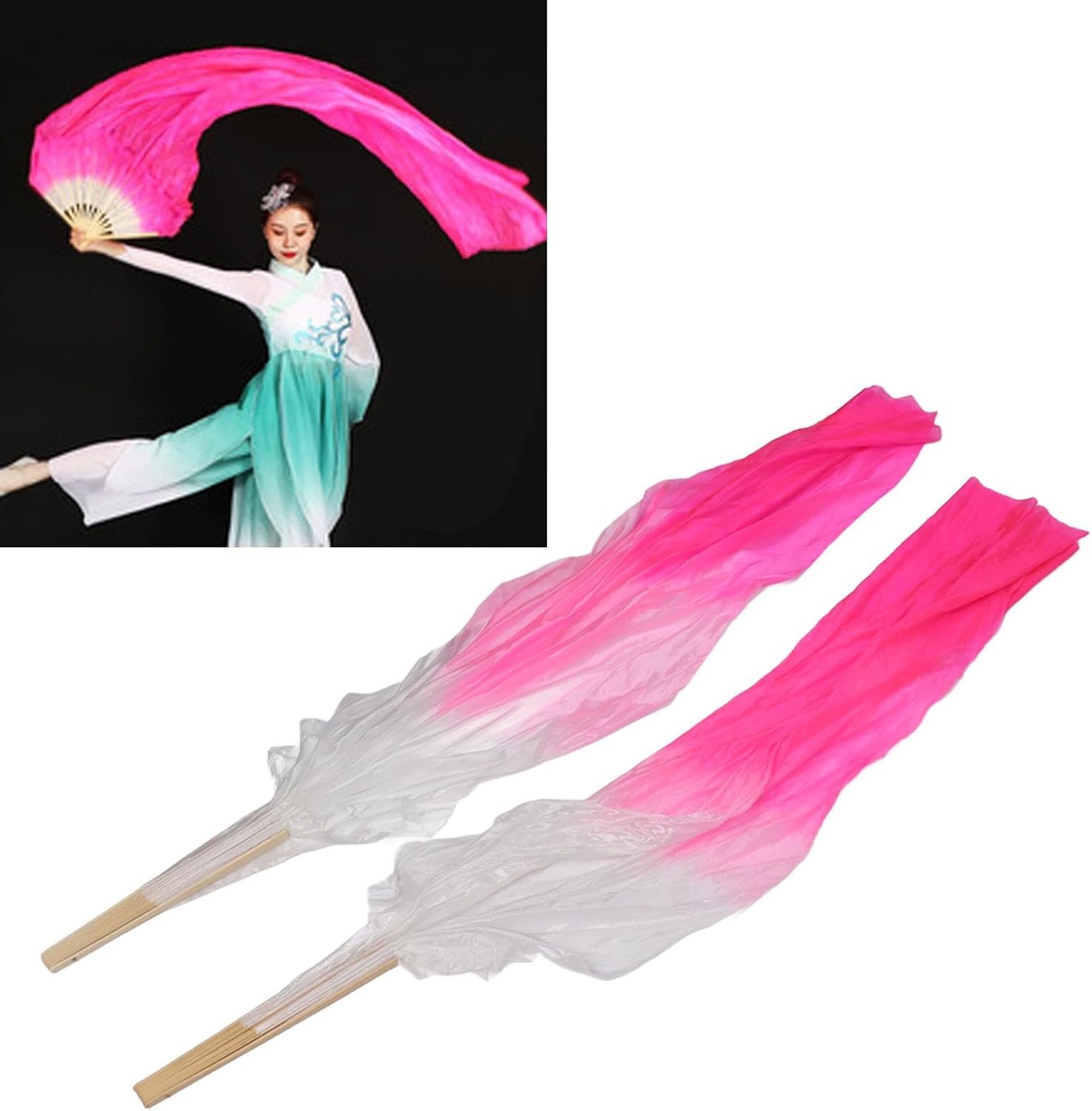 Dance Fan, 1 Pair Long Fan Belly Fans Folding Performance Classical (Pink)
