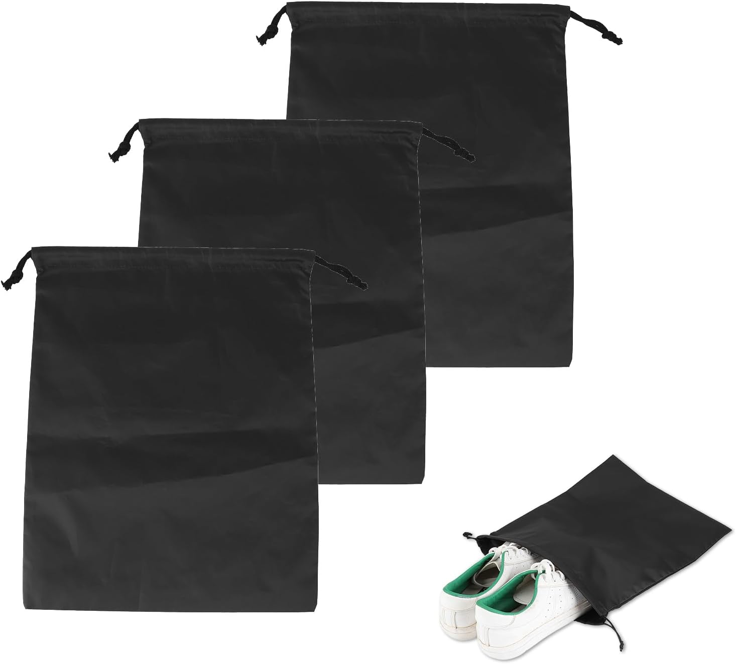 Nylon Drawstring Shoe Bag, 3PCS Bags for Travelling Dustproof Waterproof Travel Bag Underwear Shoes Pants Storage(Black)