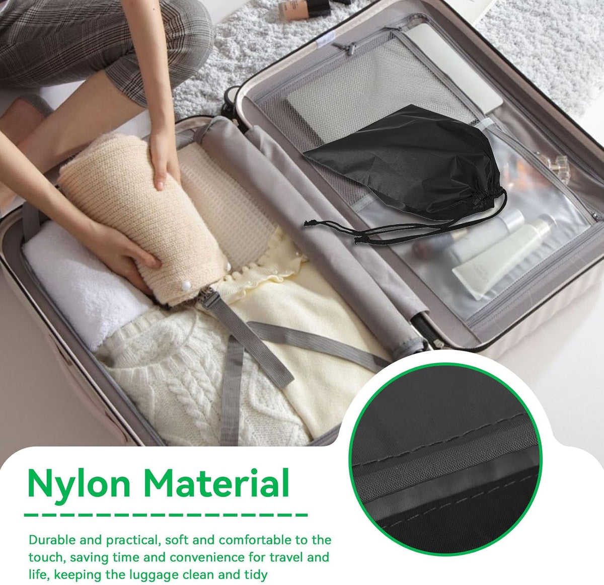 Nylon Drawstring Shoe Bag, 3PCS Bags for Travelling Dustproof Waterproof Travel Bag Underwear Shoes Pants Storage(Black)