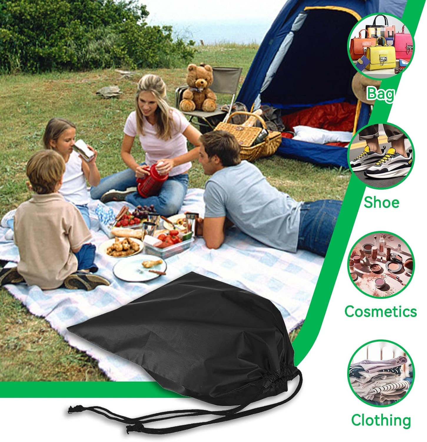 Nylon Drawstring Shoe Bag, 3PCS Bags for Travelling Dustproof Waterproof Travel Bag Underwear Shoes Pants Storage(Black)