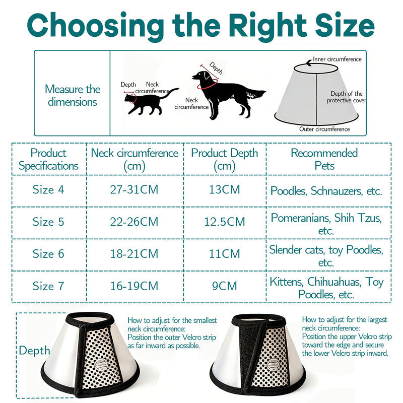 Classic Elizabethan Collar - Anti-Licking Collar - Multiple Sizes - Adjustable - Bite-Resistant - Transparent - Flea & Tick Prevention & Anti-Licking - Velcro Closure - For Cats & Dogs -27-31CM - 1 Piece