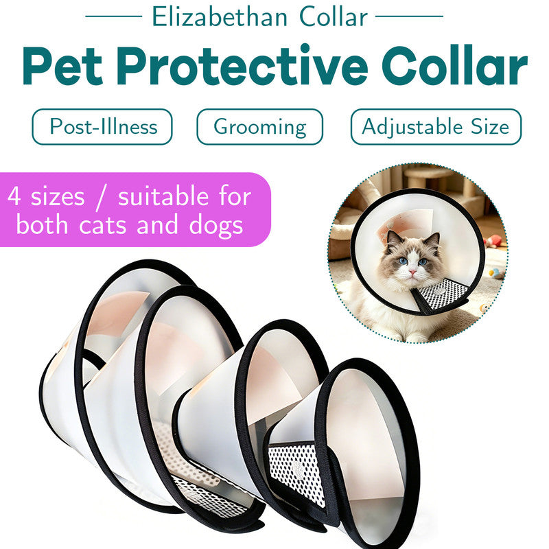 Classic Elizabethan Collar - Anti-Licking Collar - Multiple Sizes - Adjustable - Bite-Resistant - Transparent - Flea &amp; Tick Prevention &amp; Anti-Licking - Velcro Closure - For Cats &amp; Dogs -16-19CM - 1 Piece