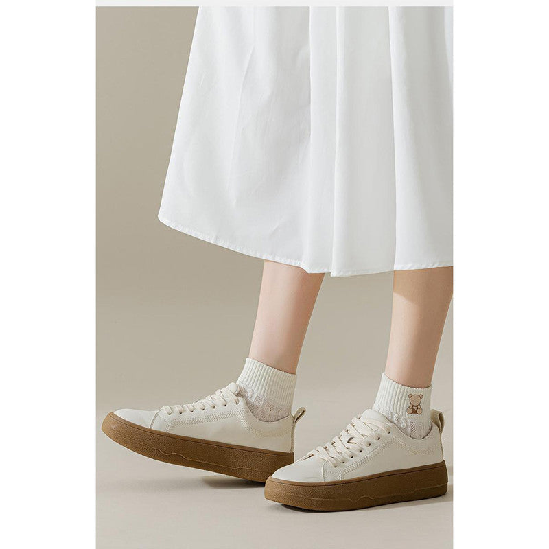 5-Pair White Series Ankle Socks, Women's Cute Socks - Printed Socks - House Socks - Casual Socks.