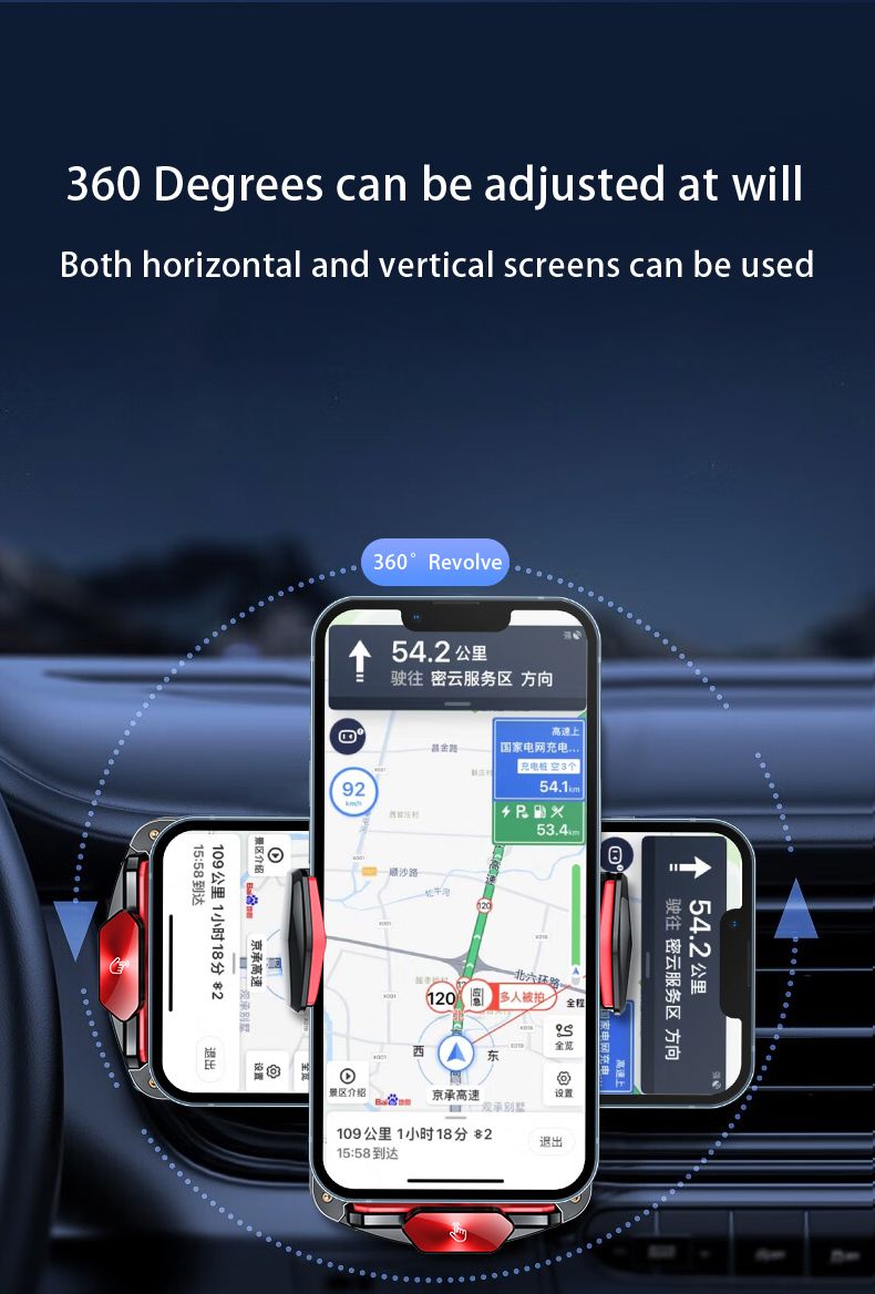 A6 Magnetic Dual Mode Wireless Car Charger Mount for iPhone Samsung Android Phones，red