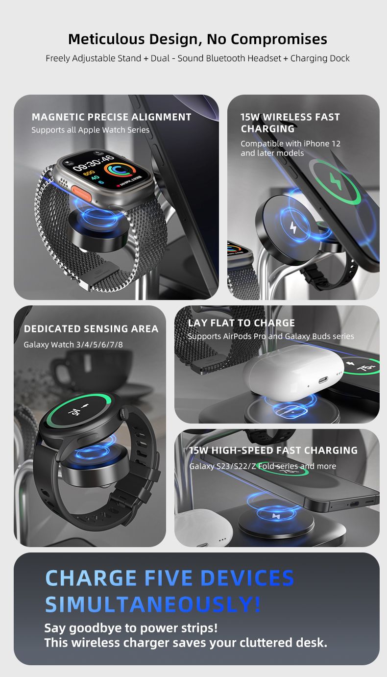 OC22 5-in-1 Wireless Charging Stand Multi Device Fast Charging Dock，black