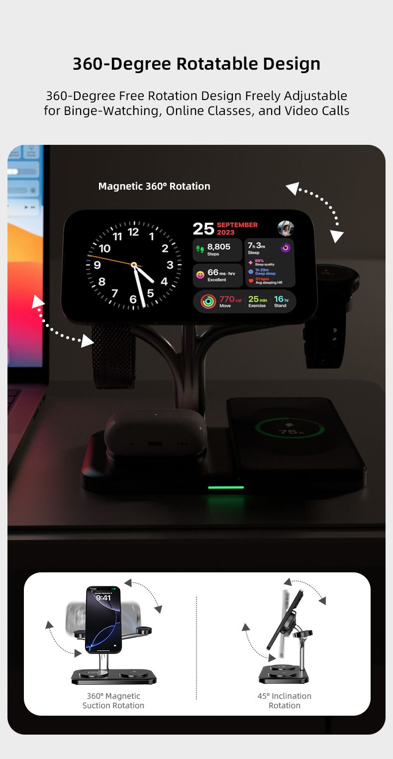 OC22 5-in-1 Wireless Charging Stand Multi Device Fast Charging Dock，white
