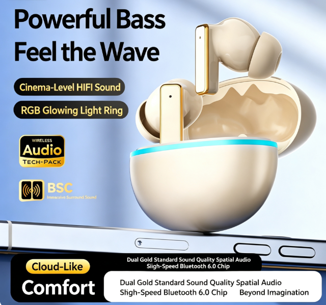 Y9 Wireless Bluetooth 6.0 Heavy Bass Earphones，Cream