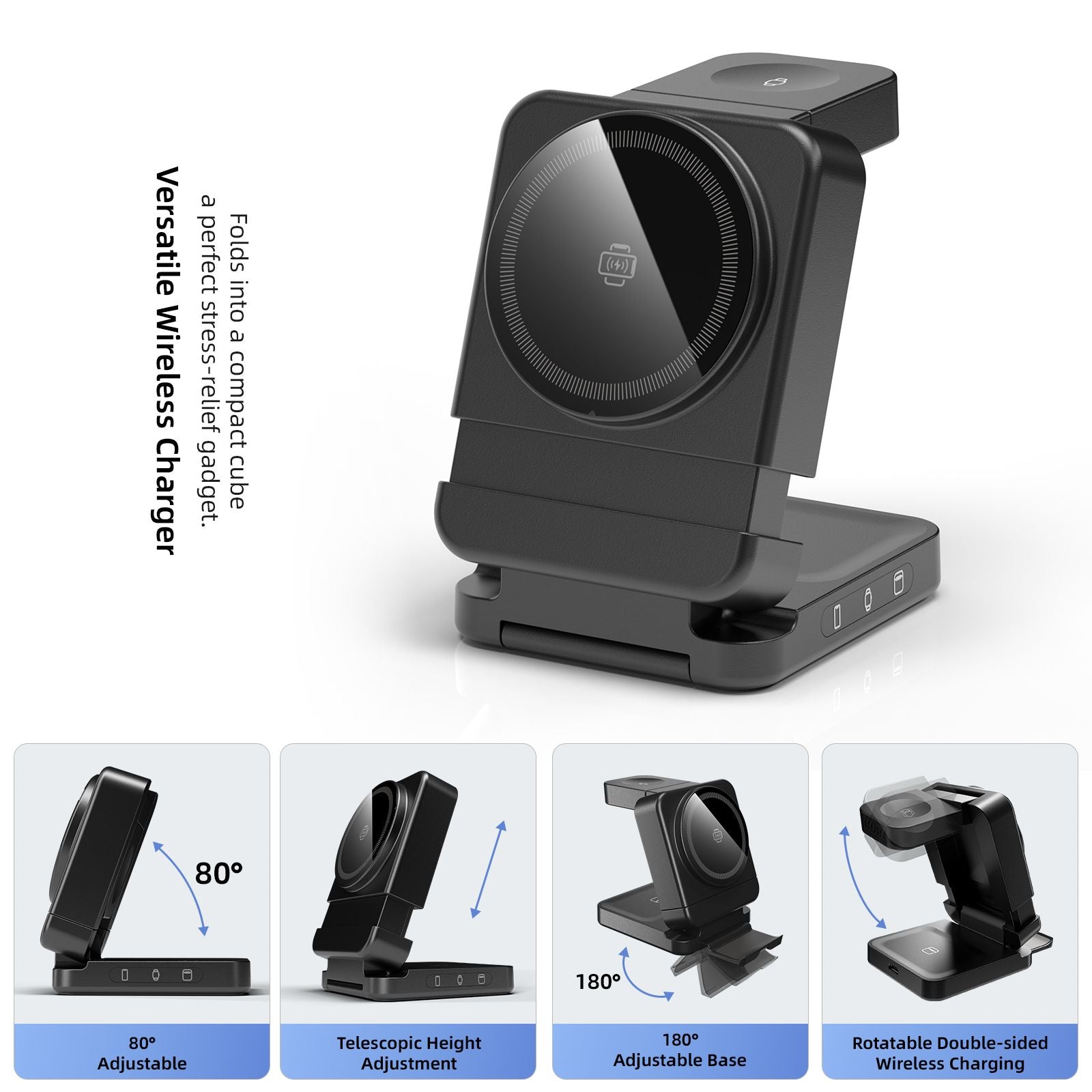 YF3 25W Foldable Rotatable Wireless Charger 3 in 1 Multi Device Charging Dock，black