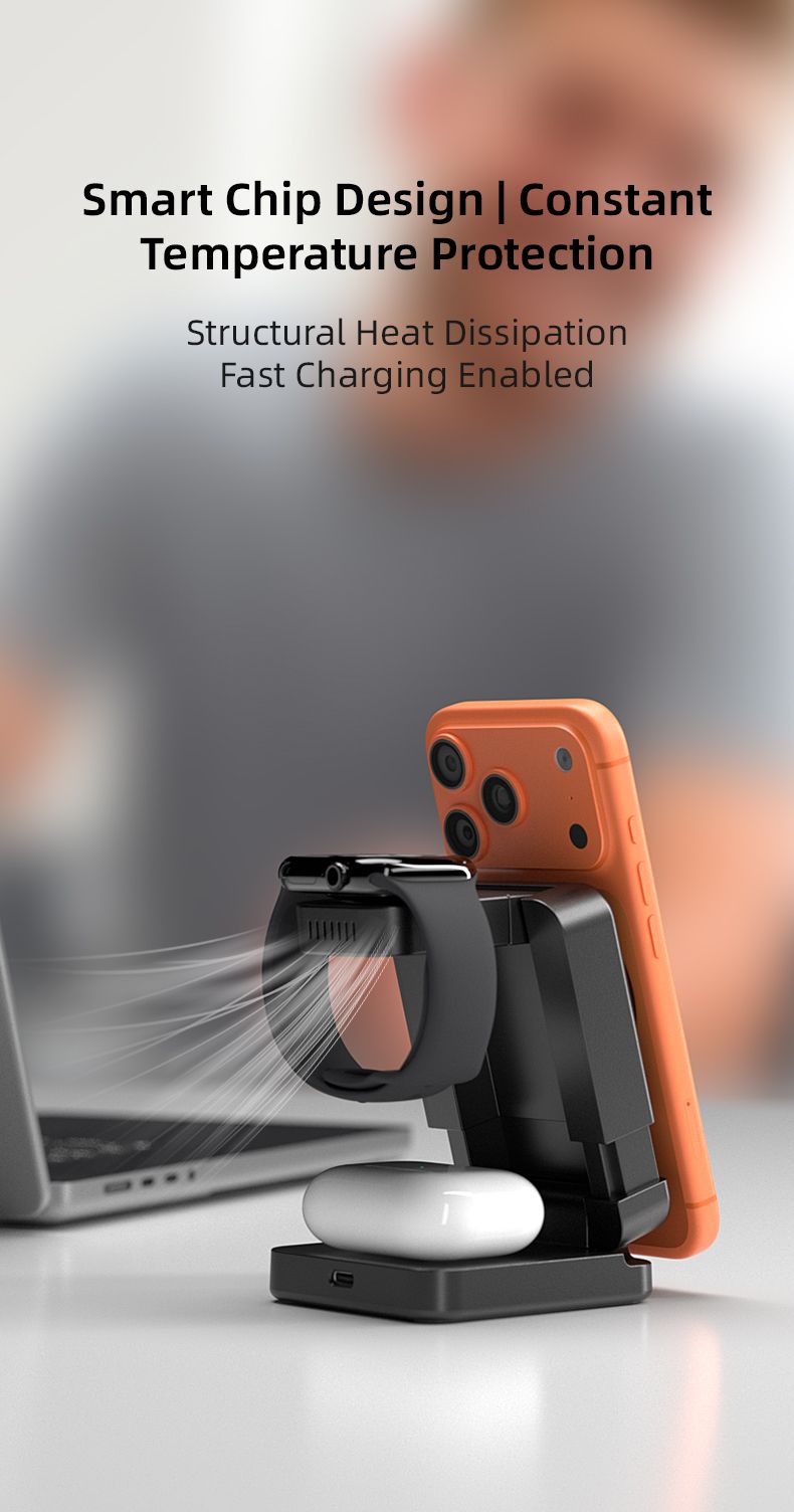 YF3 25W Foldable Rotatable Wireless Charger 3 in 1 Multi Device Charging Dock，black