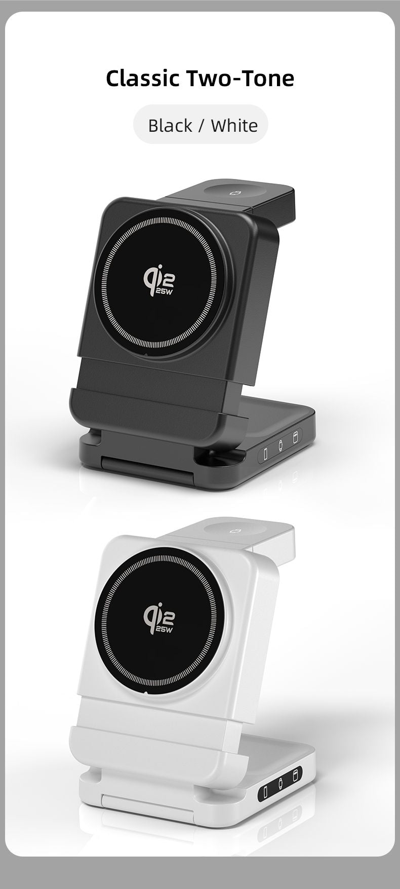 YF3 25W Foldable Rotatable Wireless Charger 3 in 1 Multi Device Charging Dock，black