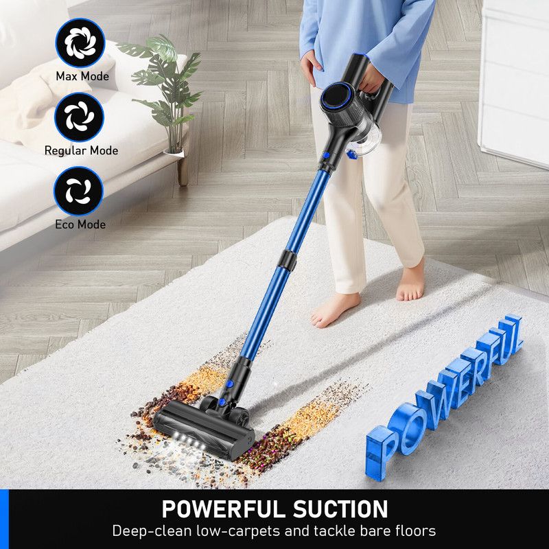 Cordless Vacuum Cleaner, 55Kpa/8 in 1 Powerful Suction Lightweight Vacuum Cleaner for Home, LED Display, 3 Suction Modes, 45Mins Detachable Battery Vacuum for Hard Floor Carpet Pet Hair