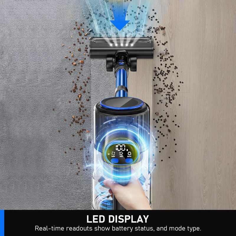 Cordless Vacuum Cleaner, 55Kpa/8 in 1 Powerful Suction Lightweight Vacuum Cleaner for Home, LED Display, 3 Suction Modes, 45Mins Detachable Battery Vacuum for Hard Floor Carpet Pet Hair