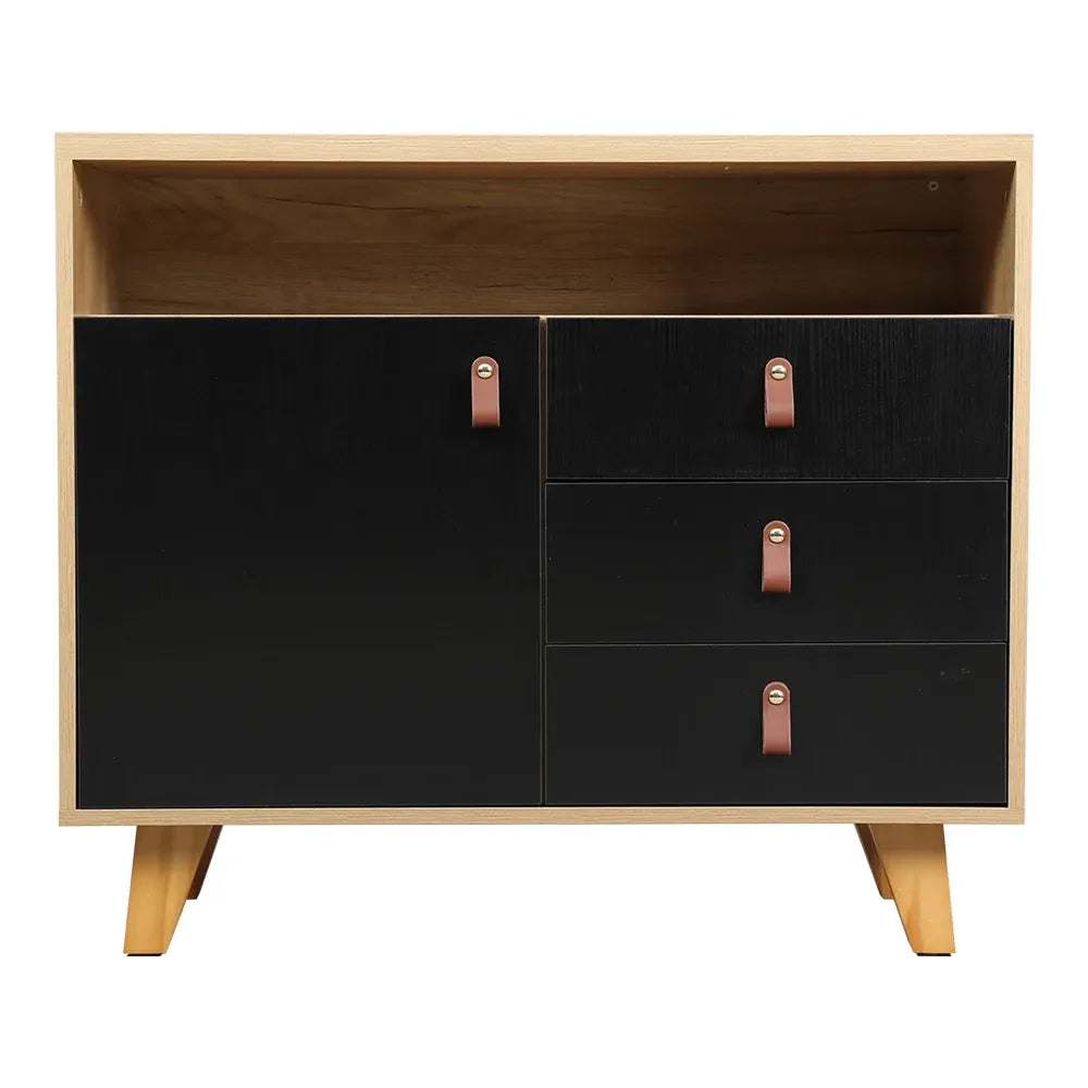 Eeeza Multi-Purpose Side Cabinet with 3 Drawers and 1 Door – Nordic Style Storage Unit with PU Handles