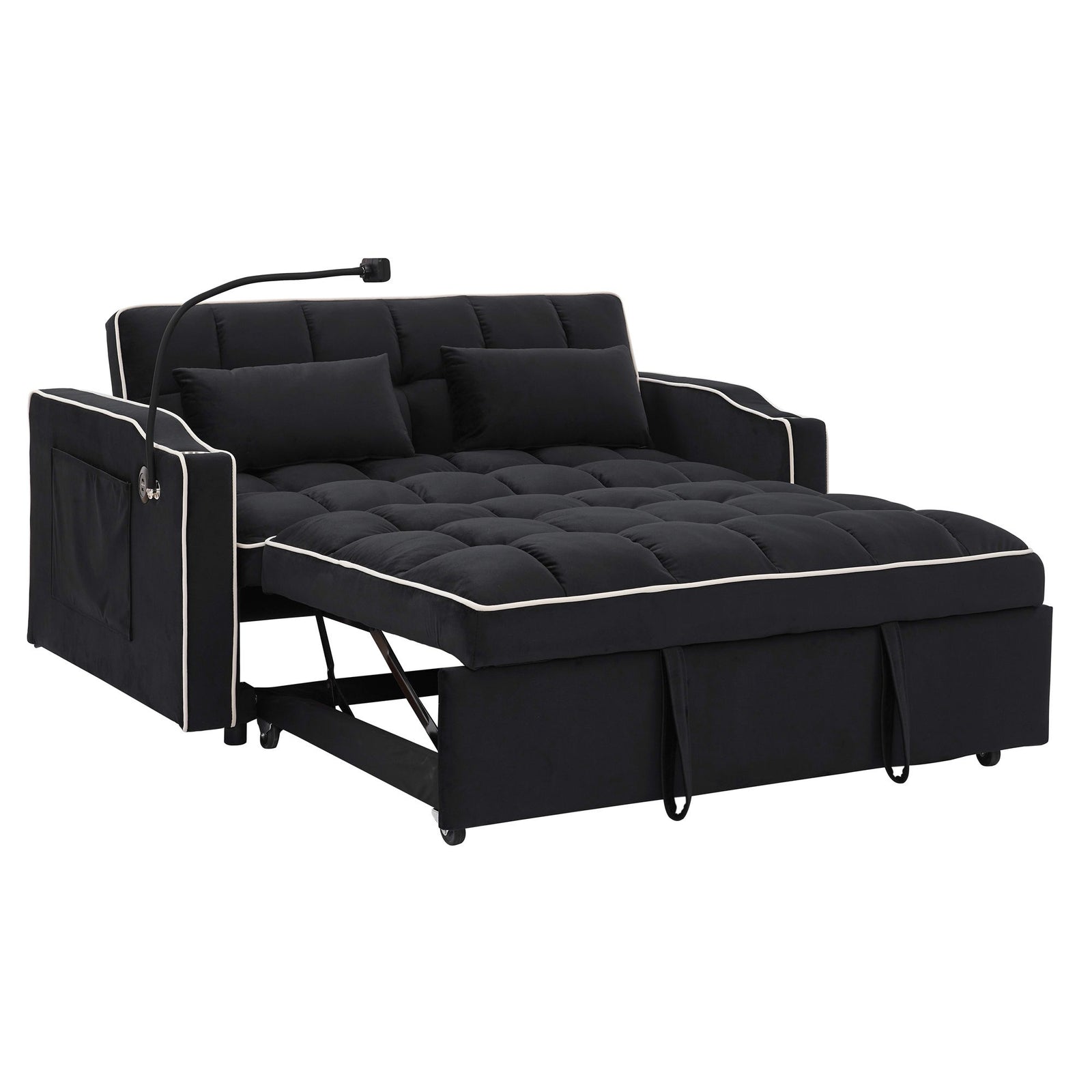 Fashionable Modern and Multi-functional Foldable Velvet Sofa Bed - Light Grey