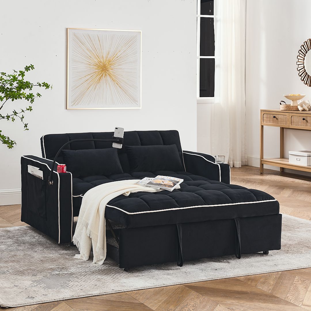 Fashionable Modern and Multi-functional Foldable Velvet Sofa Bed - Beige