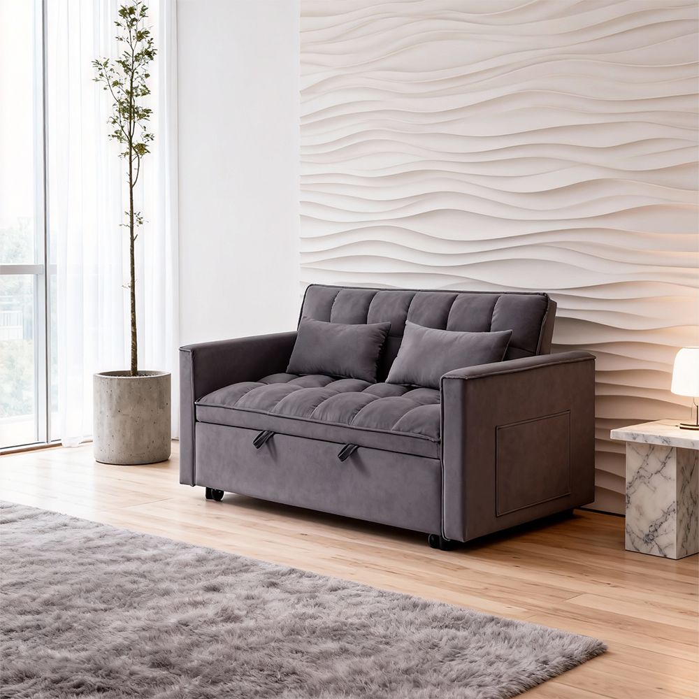 Fashionable Modern and Multi-functional Foldable Velvet Sofa Bed - Dark grey