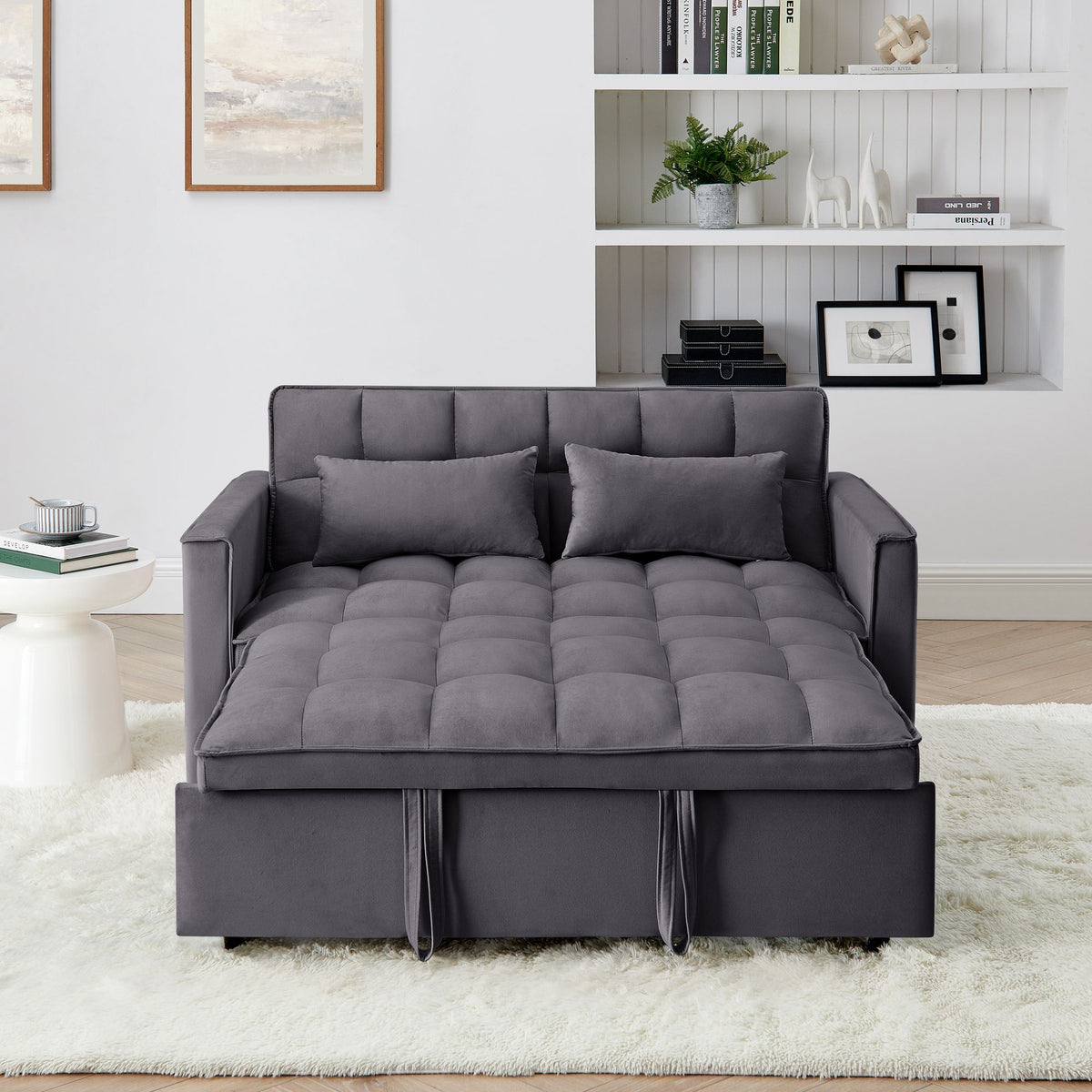 Fashionable Modern and Multi-functional Foldable Velvet Sofa Bed - Dark grey