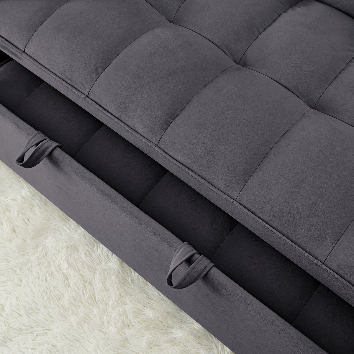 Fashionable Modern and Multi-functional Foldable Velvet Sofa Bed - Dark grey