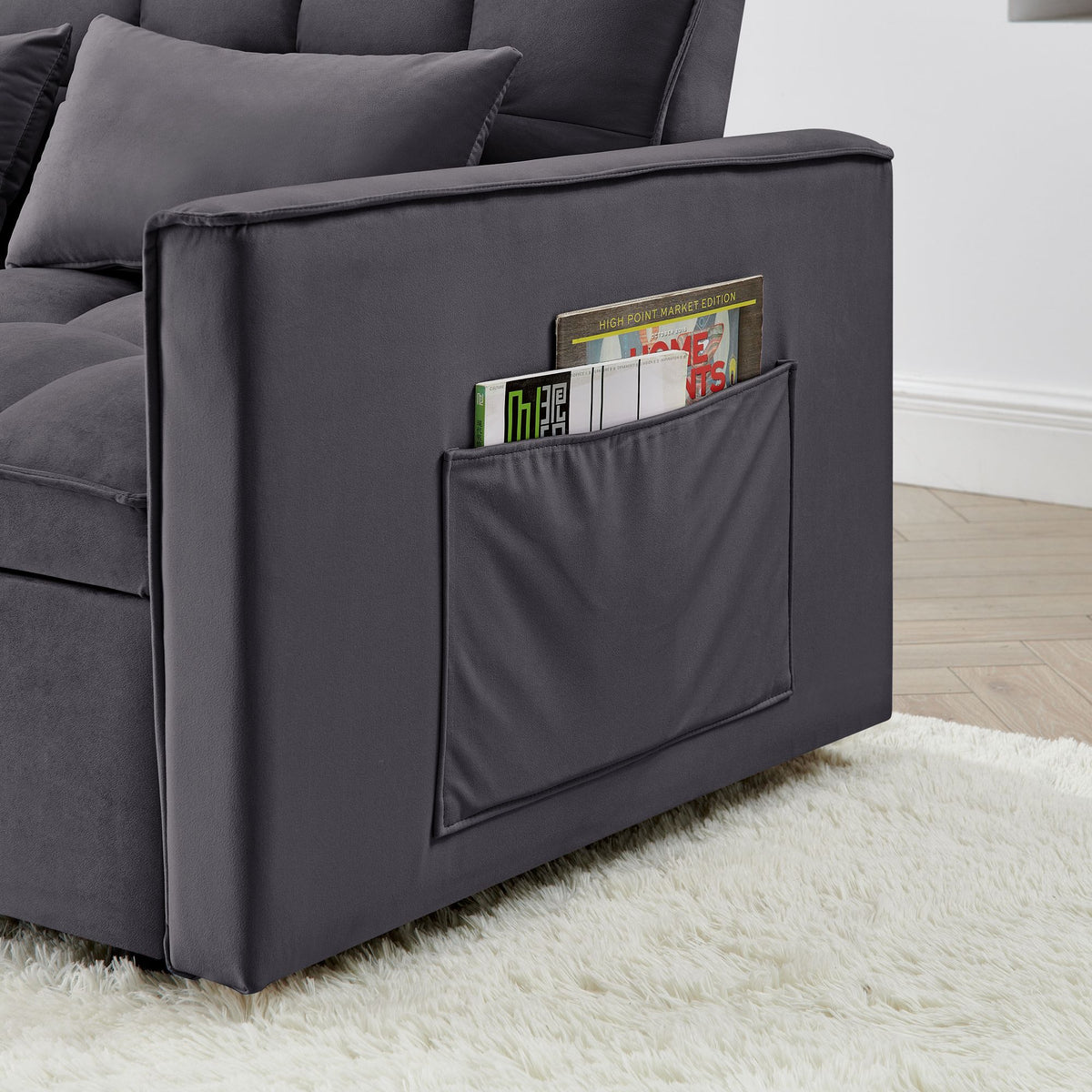 Fashionable Modern and Multi-functional Foldable Velvet Sofa Bed - Dark grey