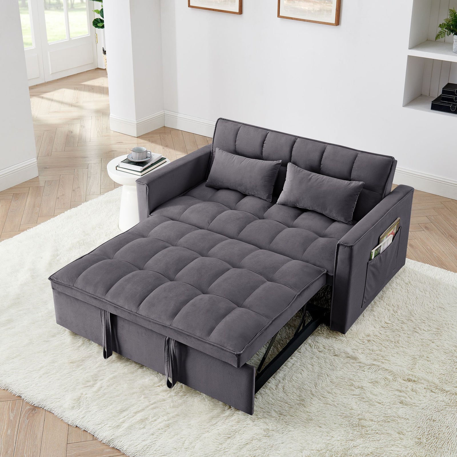 Fashionable Modern and Multi-functional Foldable Velvet Sofa Bed - Blue