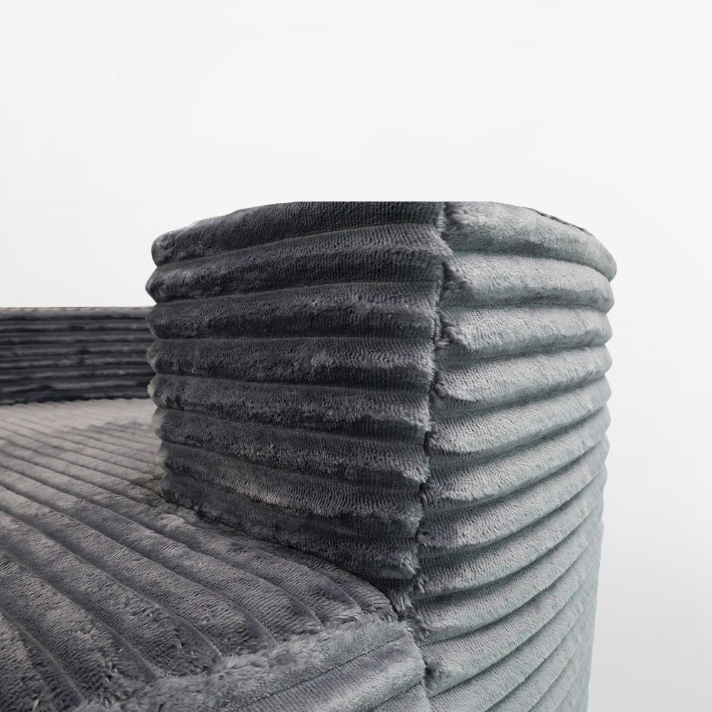 Modern Lazy Sofa with 3 Backrest Pillows, Corduroy, Round, Grey - Grey