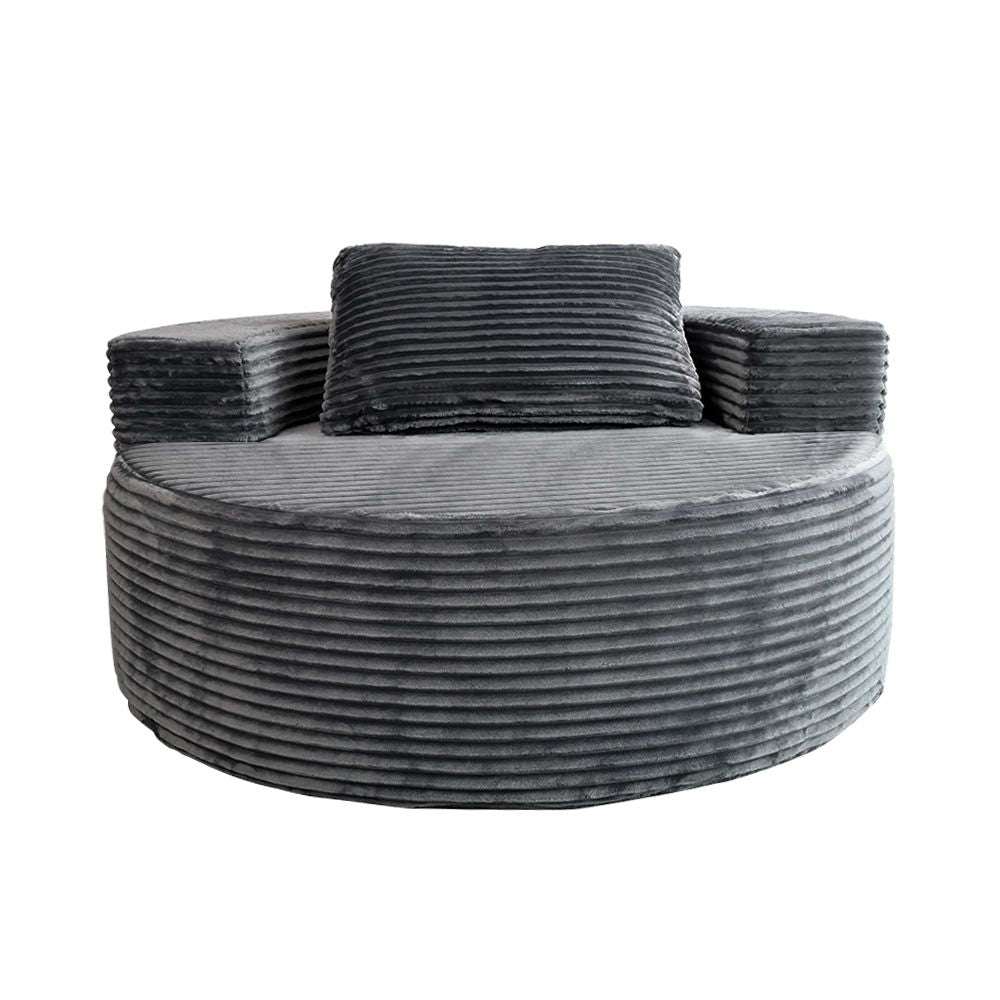 Modern Lazy Sofa with 3 Backrest Pillows, Corduroy, Round, Grey - Grey