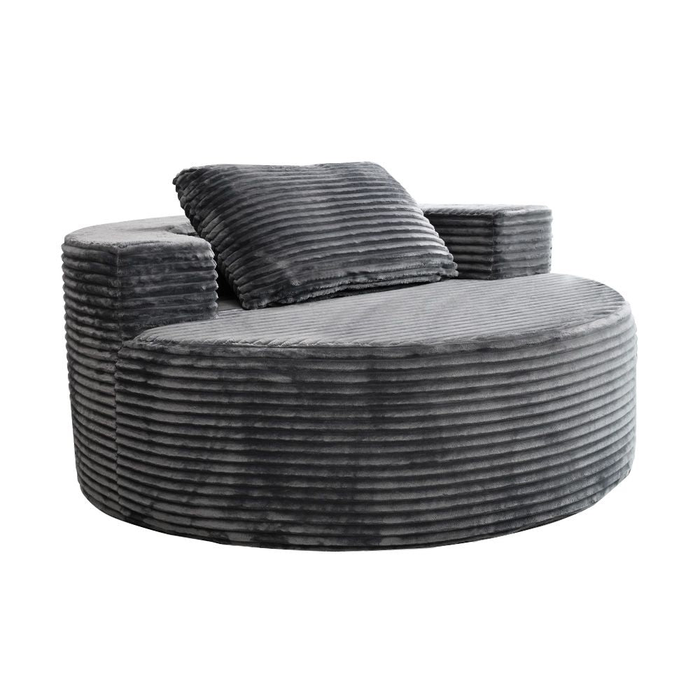 Modern Lazy Sofa with 3 Backrest Pillows, Corduroy, Round, Grey - Grey