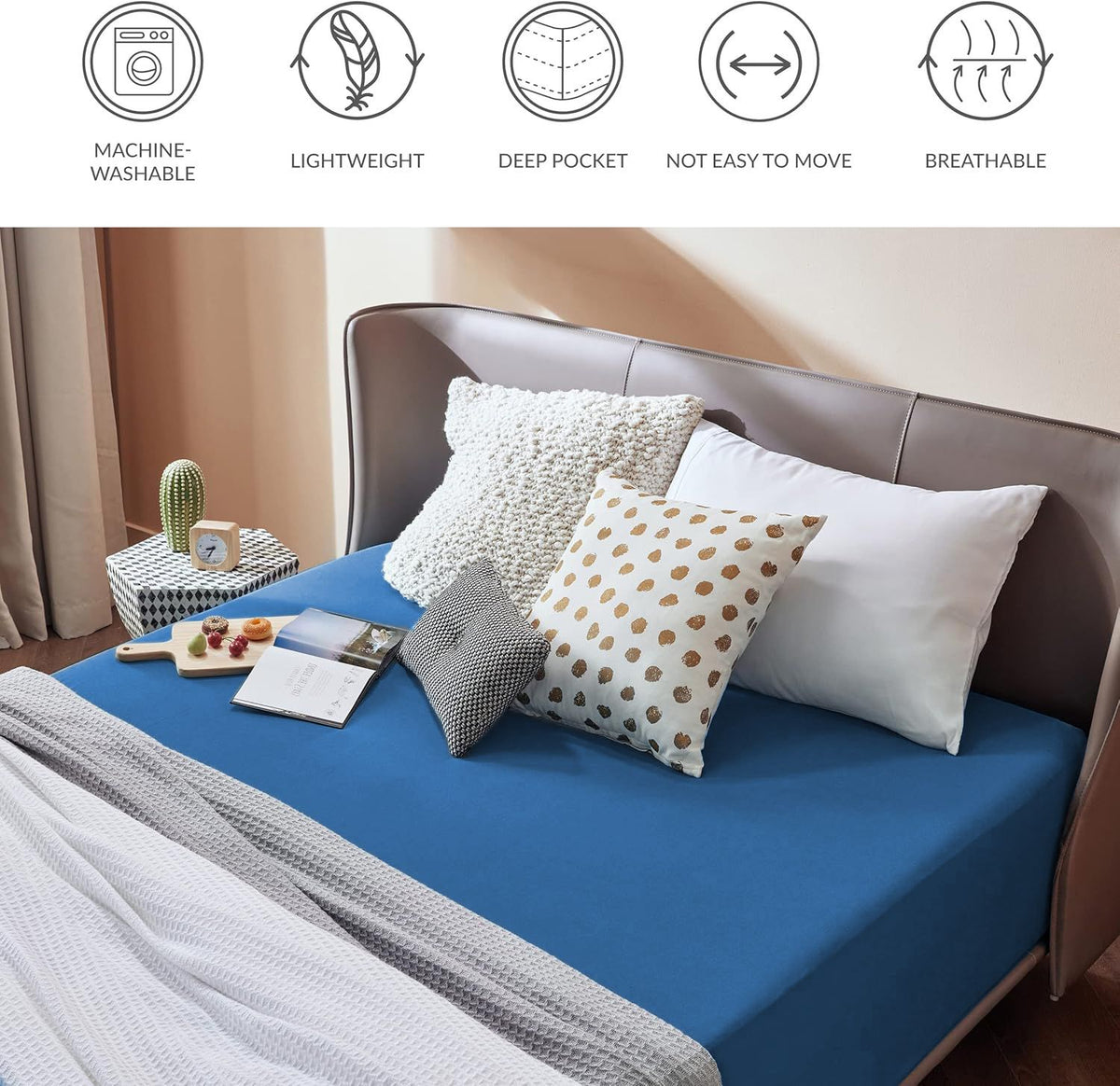 2000TC Hotel Quality Fitted Sheets - 2 Piece Fitted Sheets  -Breathable Bedding - Wrinkle, Fade, Stain Resistant- 16inch/40cm Deep Pocket Fitted Bed Sheets-Wrinkle and Fade Resistant,(Royal blue,Double)