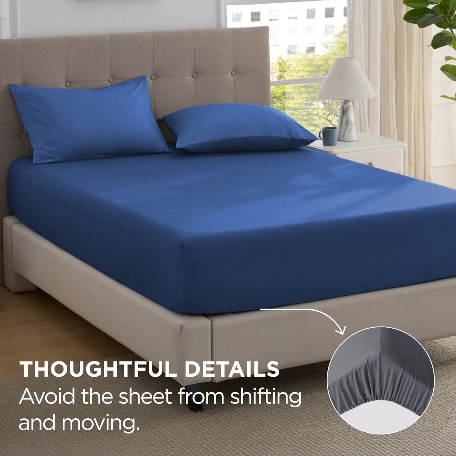 2000TC Hotel Quality Fitted Sheets - 2 Piece Fitted Sheets  -Breathable Bedding - Wrinkle, Fade, Stain Resistant- 16inch/40cm Deep Pocket Fitted Bed Sheets-Wrinkle and Fade Resistant,(Royal blue,King)