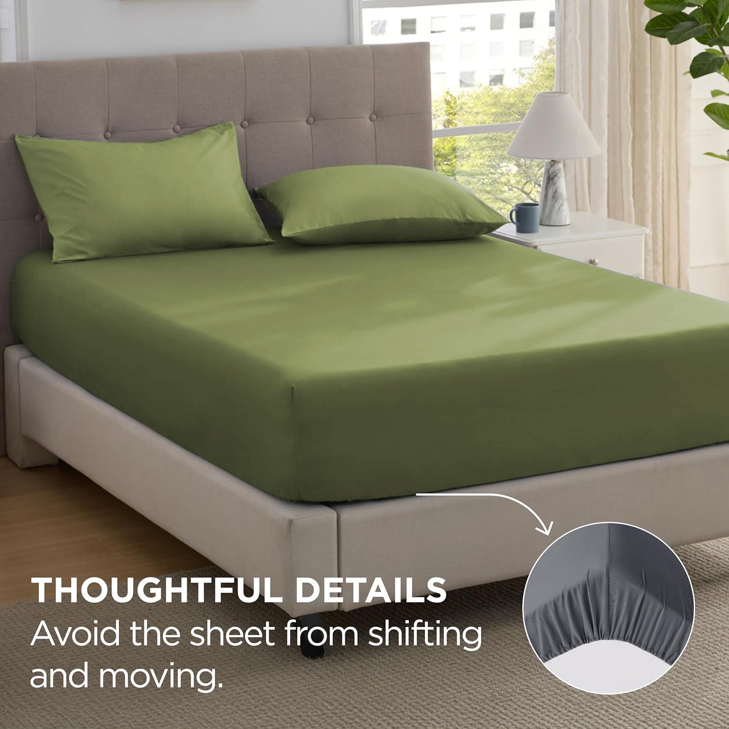 2000TC Hotel Quality Fitted Sheets - 2 Piece Fitted Sheets  -Breathable Bedding - Wrinkle, Fade, Stain Resistant- 16inch/40cm Deep Pocket Fitted Bed Sheets-Wrinkle and Fade Resistant,(Olive green,King Single)