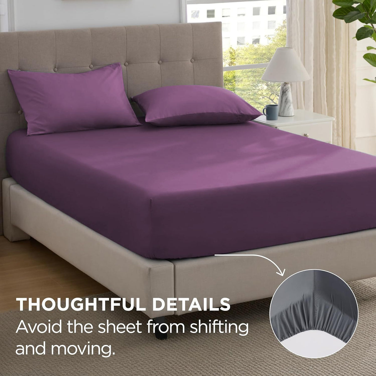 2000TC Hotel Quality Fitted Sheets - 2 Piece Fitted Sheets  -Breathable Bedding - Wrinkle, Fade, Stain Resistant- 16inch/40cm Deep Pocket Fitted Bed Sheets-Wrinkle and Fade Resistant,(Purple,King Single)