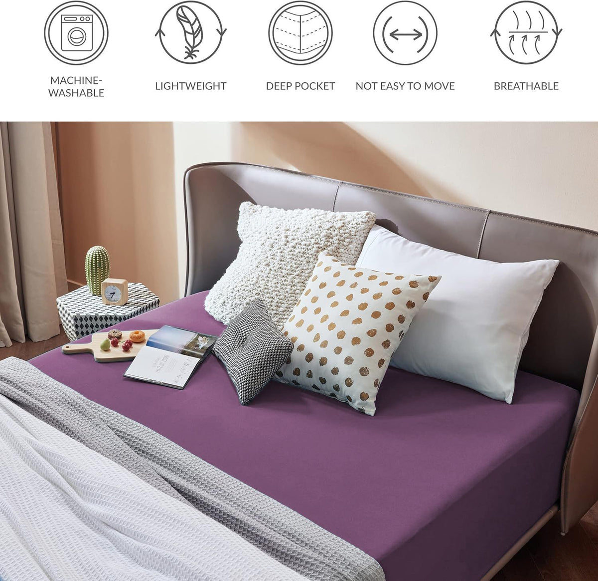 2000TC Hotel Quality Fitted Sheets - 2 Piece Fitted Sheets  -Breathable Bedding - Wrinkle, Fade, Stain Resistant- 16inch/40cm Deep Pocket Fitted Bed Sheets-Wrinkle and Fade Resistant,(Purple,King Single)